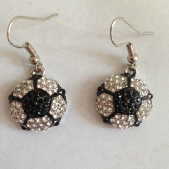 Soccer Ball Earring Black Clear Austrian Crystals - Picture 1 of 1